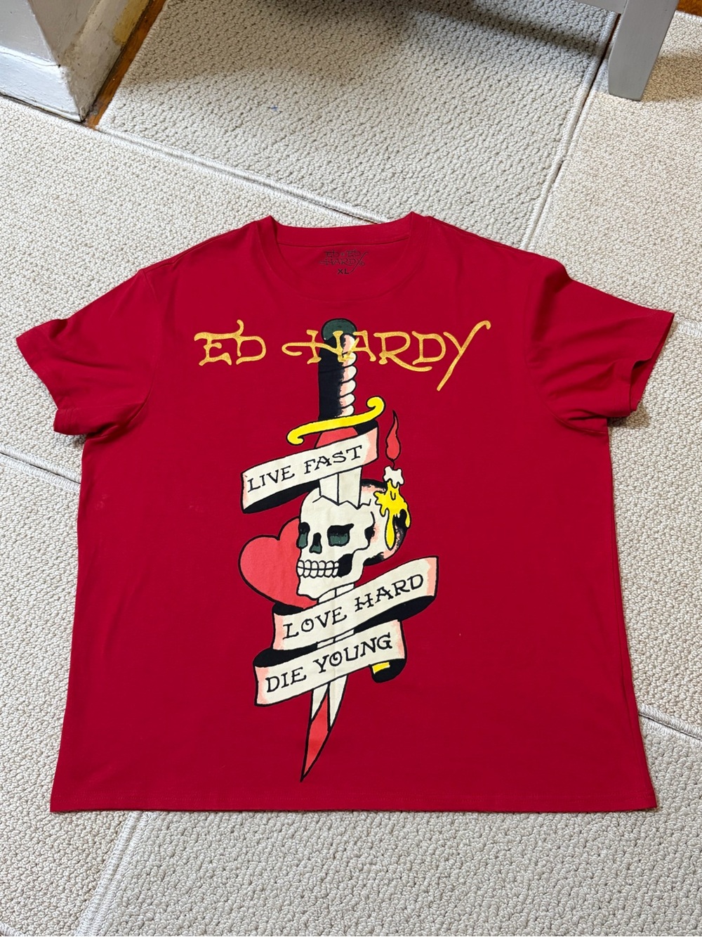 Ed Hardy Red Tattoo Art Graphic Tee Men XL Y2K Grunge Punk Streetwear Alt Indie
